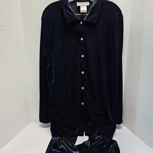 Vintage Ronni Nicole by Ouida Black Velvet Top Shirt Tunic Dress Button Down XL